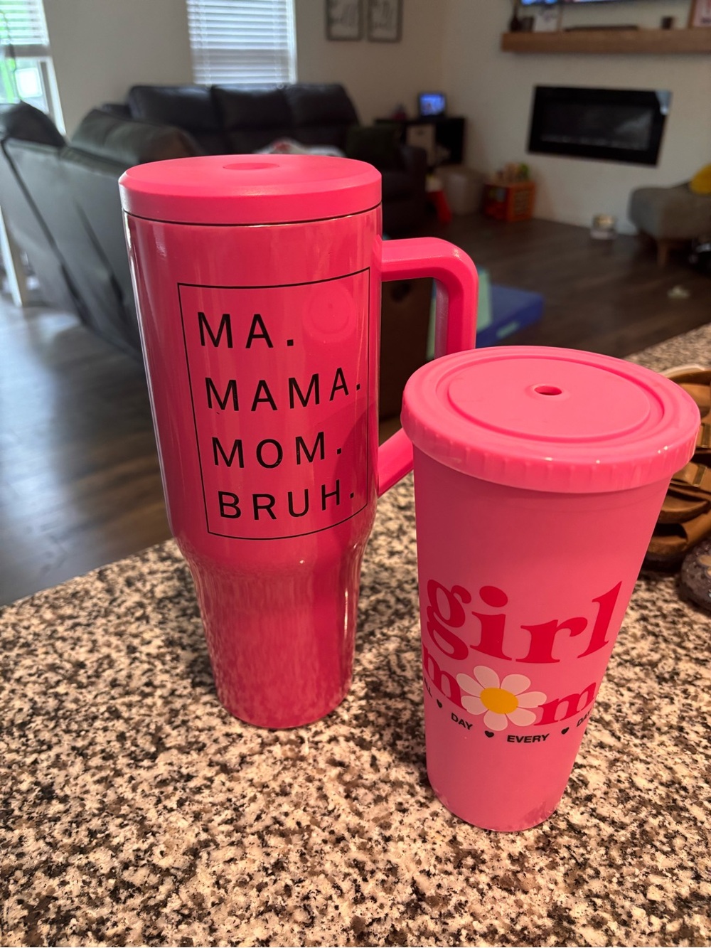 Pink 'MA. MAMA. MOM. BRUH.' Travel Tumbler & Pink 'girl mom' Cup Set